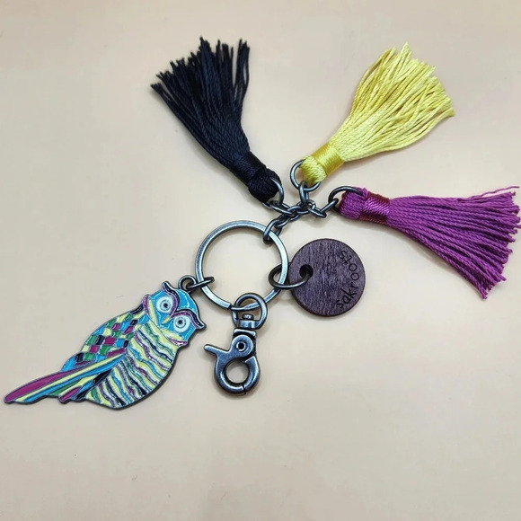 Sakroots Accessories - Sakroots Metal Owl & Tassels Bag Purse Charm Green Blue Purple 2 Inch - New
